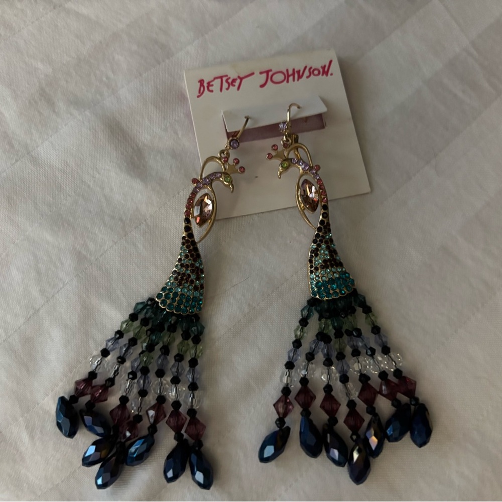 Betsey Johnson Colorful Peacock Dangle Earrings